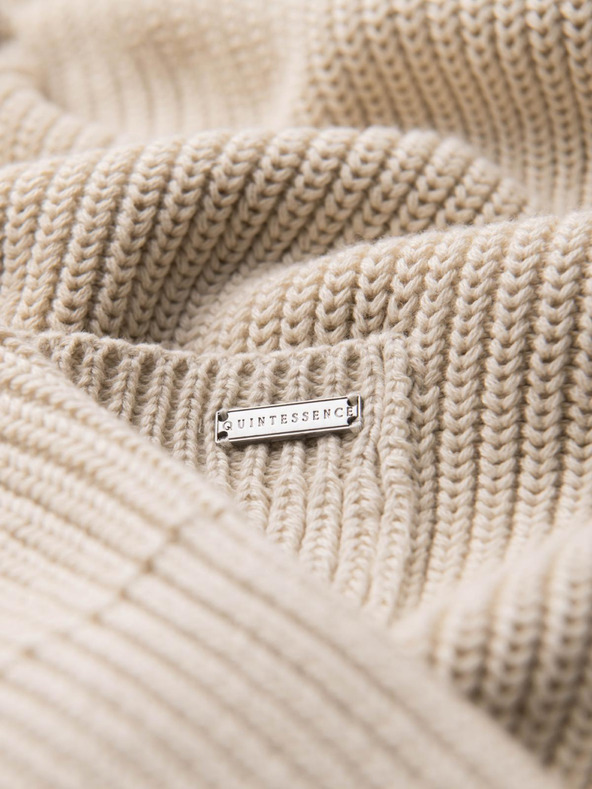 Ombre Clothing Pánsky bavlnený sveter so šálovým golierom - béžový V2 OM-SWCD-0153 Ombre Clothing