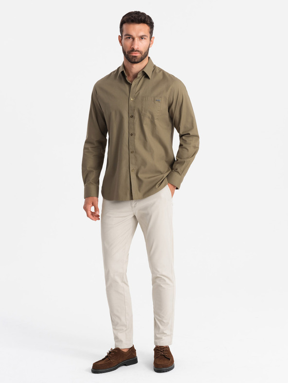 Ombre Clothing Pánske chino nohavice REGULAR FIT béžové Ombre Clothing