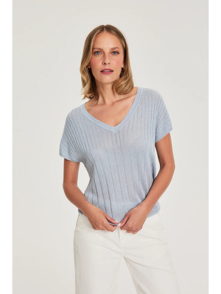 Moodo Svetlo modrý sveter s krátkymi rukávmi Moodo