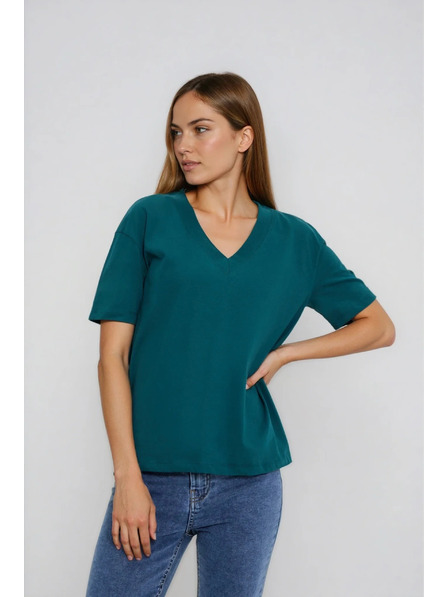 Moodo Bavlnené tričko s výstrihom do "V" zelené Moodo