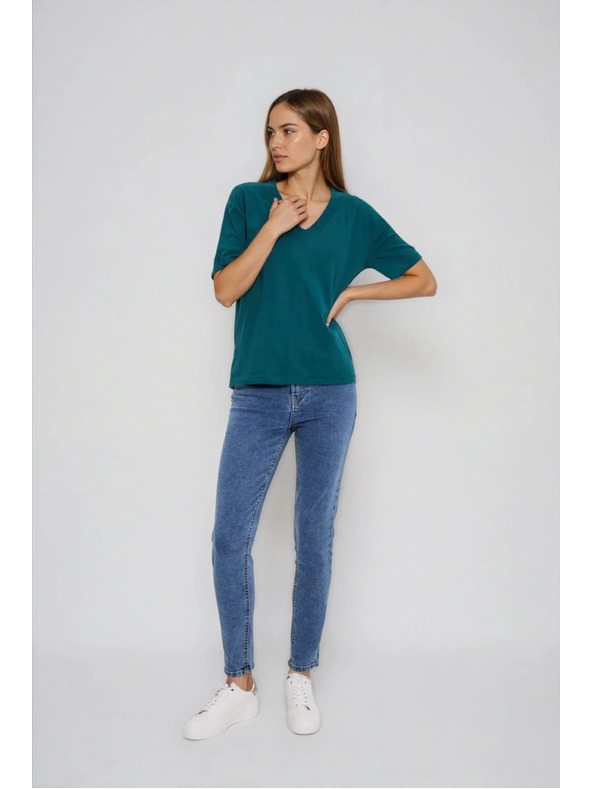 Moodo Bavlnené tričko s výstrihom do "V" zelené Moodo