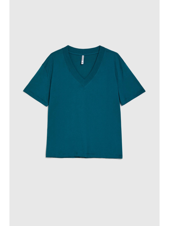 Moodo Bavlnené tričko s výstrihom do "V" zelené Moodo