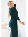numoco Elegantné dlhé šaty s obálkovým výstrihom a rozparkom - fľašková zeleň