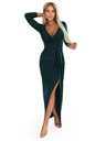 numoco Elegantné dlhé šaty s obálkovým výstrihom a rozparkom - fľašková zeleň