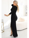 numoco Elegantné dlhé šaty so zavinovacím výstrihom a rozparkom - čierne