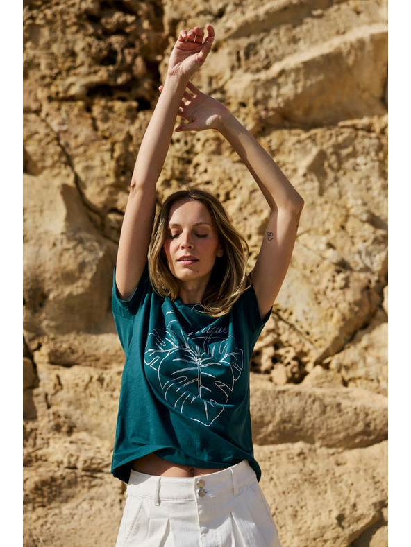 Moodo Bavlnené tričko s potlačou zelené Moodo