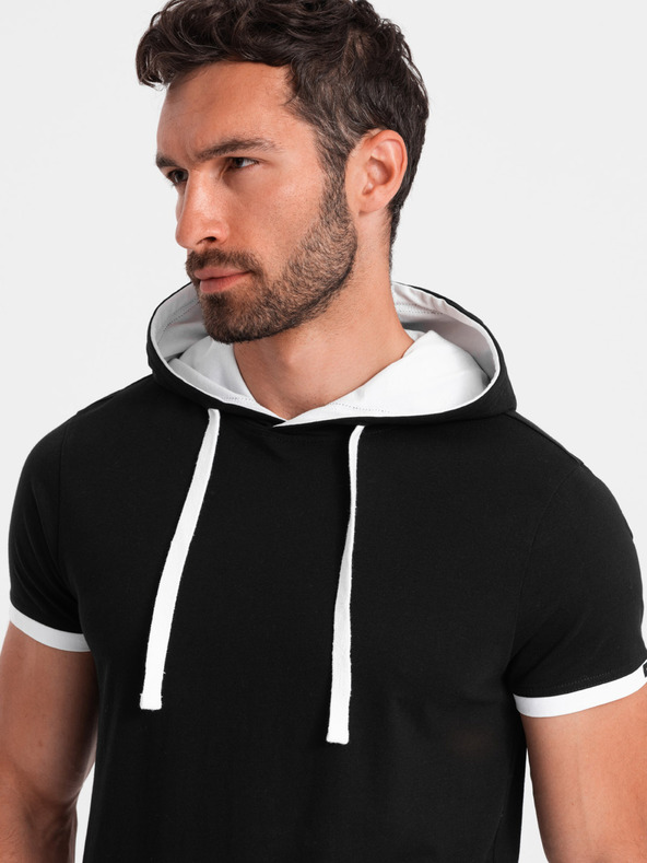 Ombre Clothing Čierne pánske tričko s kapucňou Ombre Clothing