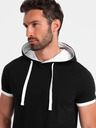 Ombre Clothing Čierne pánske tričko s kapucňou Ombre Clothing