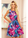 numoco Numoco VICTORIA trapézové šaty s modrými a ružovými kvetmi