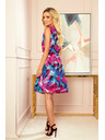 numoco Numoco VICTORIA trapézové šaty s modrými a ružovými kvetmi
