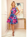 numoco Numoco VICTORIA trapézové šaty s modrými a ružovými kvetmi