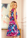 numoco Numoco VICTORIA trapézové šaty s modrými a ružovými kvetmi
