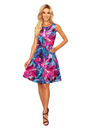 numoco Numoco VICTORIA trapézové šaty s modrými a ružovými kvetmi