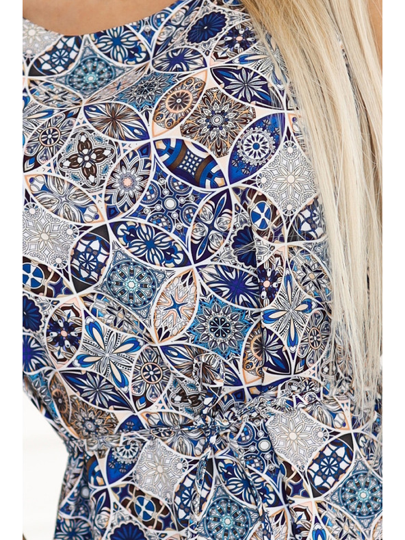 numoco 296-13 VICTORIA Boho šaty s trapézovým vzorom a stredomorskou potlačou