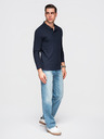 Ombre Clothing Pánske tričko BASIC s dlhým rukávom a polo golierom - tmavo modré V3 OM-POBL-0162 Ombre Clothing