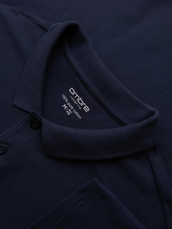 Ombre Clothing Pánske tričko BASIC s dlhým rukávom a polo golierom - tmavo modré V3 OM-POBL-0162 Ombre Clothing