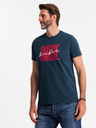 Ombre Clothing Pánske bavlnené tričko s dvojitým logom - tmavo modré V3 S2041 Ombre Clothing