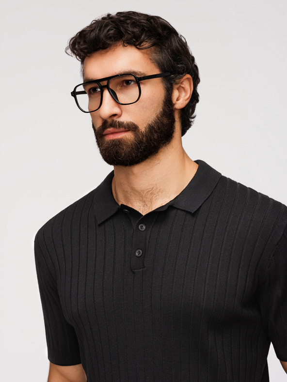 Ombre Clothing Pánska polokošeľa SLIM FIT z viskózy so zvislými pruhmi - čierna V1 OM-POSS-0169 Ombre Clothing