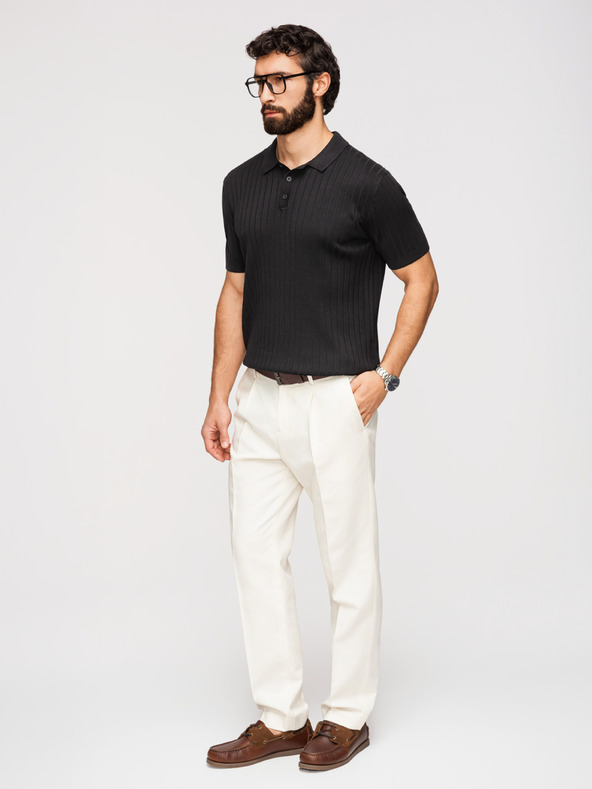 Ombre Clothing Pánska polokošeľa SLIM FIT z viskózy so zvislými pruhmi - čierna V1 OM-POSS-0169 Ombre Clothing