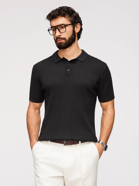 Ombre Clothing Pánska polokošeľa SLIM FIT z viskózy so zvislými pruhmi - čierna V1 OM-POSS-0169 Ombre Clothing