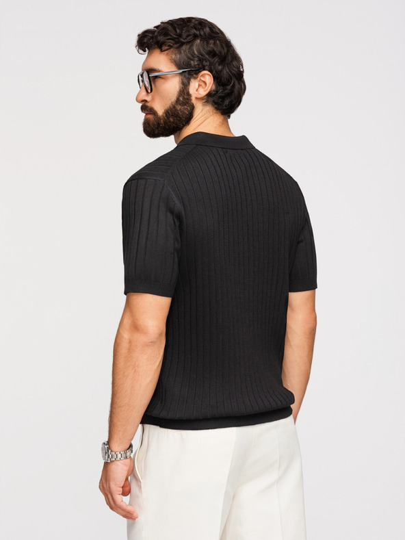 Ombre Clothing Pánska polokošeľa SLIM FIT z viskózy so zvislými pruhmi - čierna V1 OM-POSS-0169 Ombre Clothing