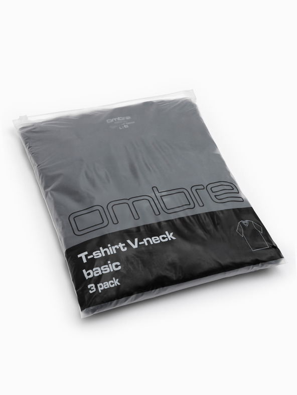 Ombre Clothing Pánske bavlnené tričká BASIC s výstrihom do V - 3x čierna V9 OM-TSBS-0281 (3x BLACK) Ombre Clothing