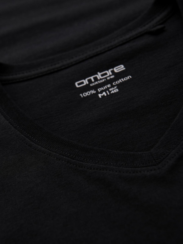 Ombre Clothing Pánske bavlnené tričká BASIC s výstrihom do V - 3x čierna V9 OM-TSBS-0281 (3x BLACK) Ombre Clothing
