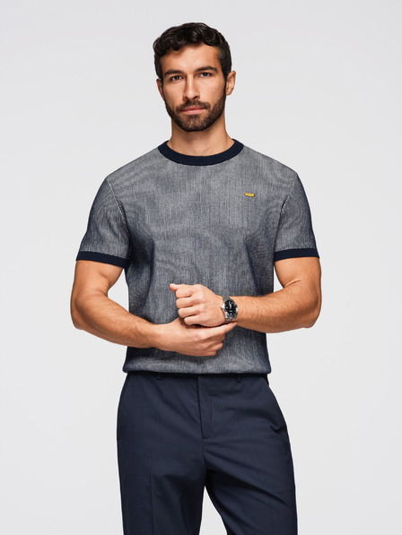 Ombre Clothing Pánske tričko zo štruktúrovaného bavlneného úpletu - tmavo modré V2 OM-TSCT-0265 Ombre Clothing