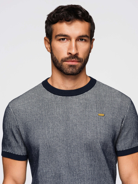 Ombre Clothing Pánske tričko zo štruktúrovaného bavlneného úpletu - tmavo modré V2 OM-TSCT-0265 Ombre Clothing