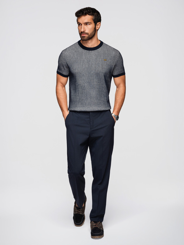 Ombre Clothing Pánske tričko zo štruktúrovaného bavlneného úpletu - tmavo modré V2 OM-TSCT-0265 Ombre Clothing