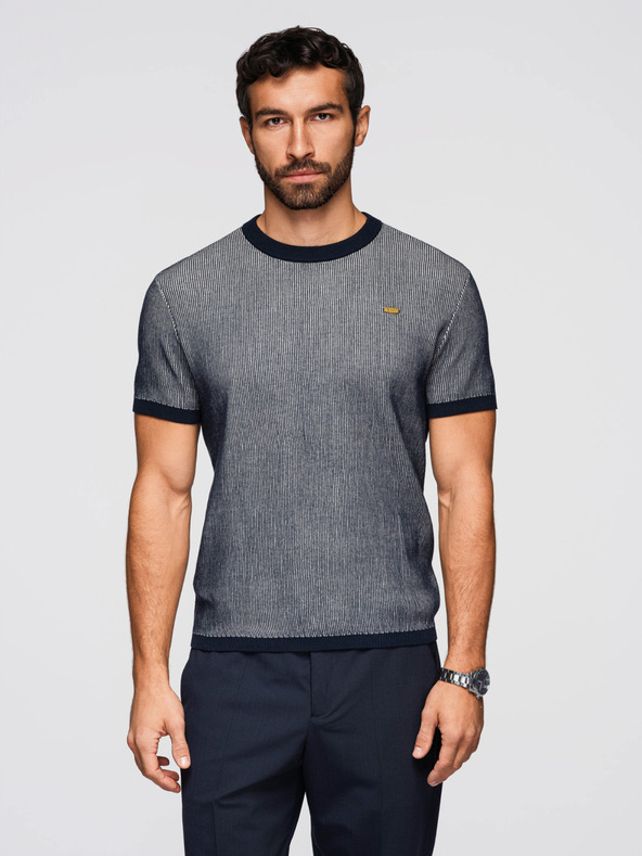 Ombre Clothing Pánske tričko zo štruktúrovaného bavlneného úpletu - tmavo modré V2 OM-TSCT-0265 Ombre Clothing