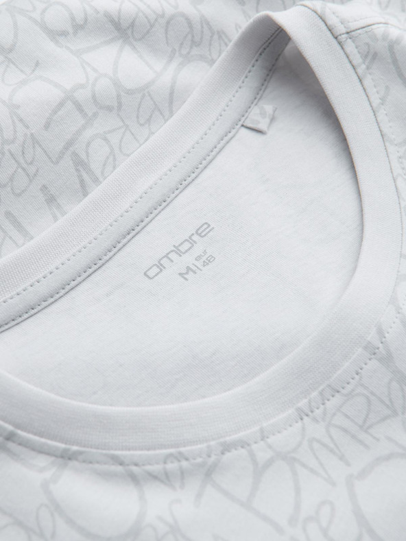 Ombre Clothing Pánske bavlnené tričko s potlačou písmen a vreckom - bielo-sivé V3 S2042 Ombre Clothing