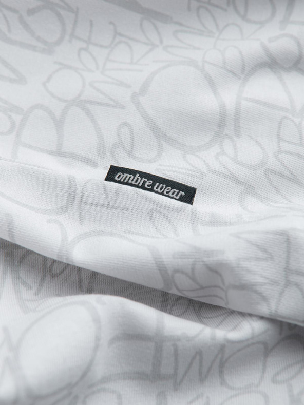 Ombre Clothing Pánske bavlnené tričko s potlačou písmen a vreckom - bielo-sivé V3 S2042 Ombre Clothing