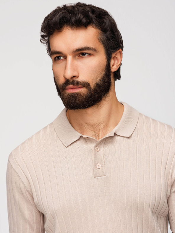 Ombre Clothing Pánska polokošeľa SLIM FIT z viskózy so zvislými prúžkami - béžová V2 OM-POSS-0169 Ombre Clothing