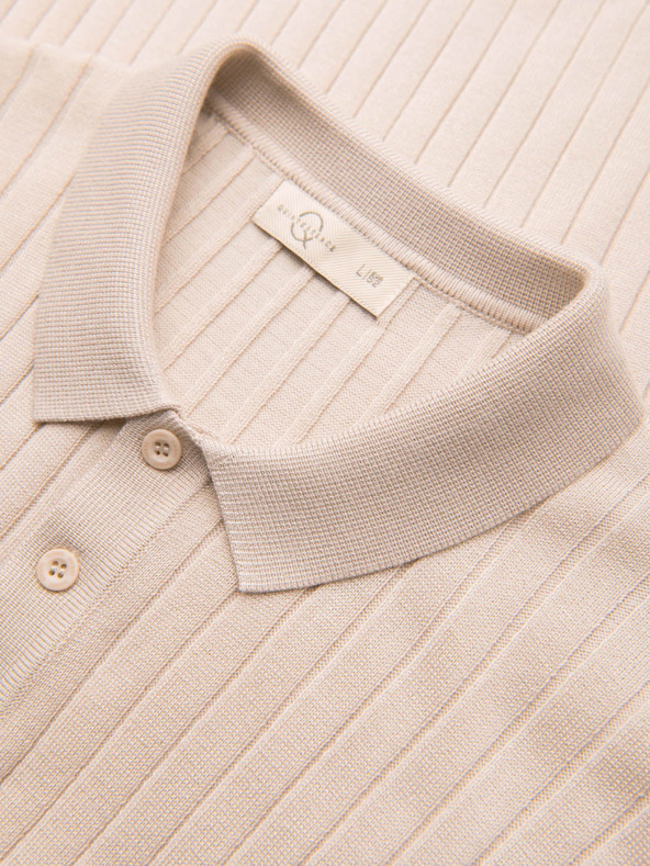 Ombre Clothing Pánska polokošeľa SLIM FIT z viskózy so zvislými prúžkami - béžová V2 OM-POSS-0169 Ombre Clothing