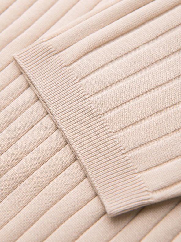 Ombre Clothing Pánska polokošeľa SLIM FIT z viskózy so zvislými prúžkami - béžová V2 OM-POSS-0169 Ombre Clothing