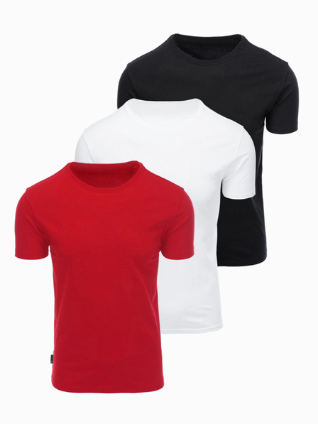 Ombre Clothing Pánska bavlnená trička BASIC s okrúhlym výstrihom - čierna/biela/tmavo červená V6 OM-TSBS-0268 Ombre Clothing