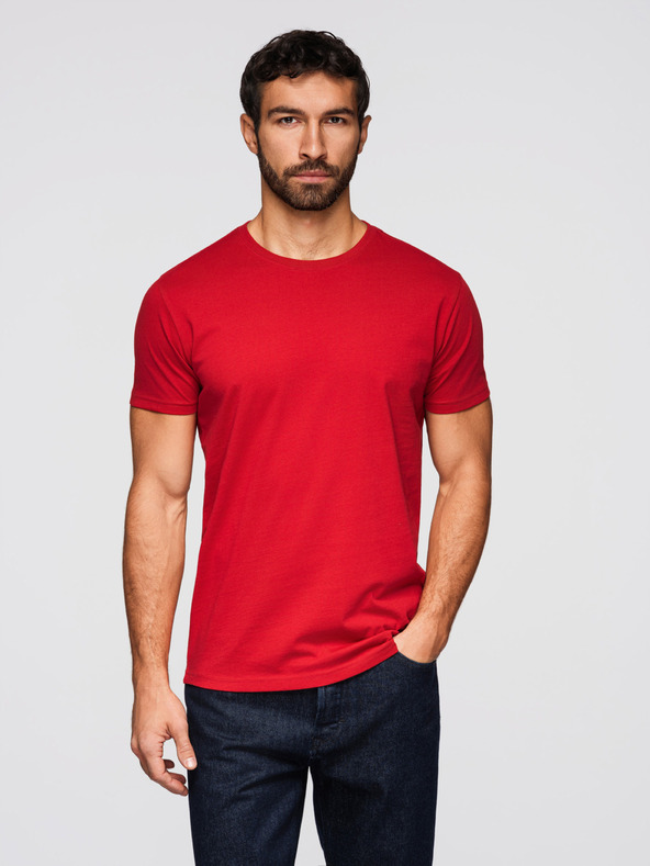 Ombre Clothing Pánska bavlnená trička BASIC s okrúhlym výstrihom - čierna/biela/tmavo červená V6 OM-TSBS-0268 Ombre Clothing