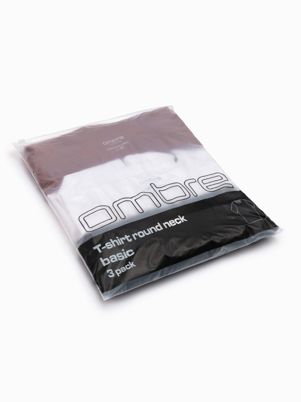 Ombre Clothing Pánska bavlnená trička BASIC s okrúhlym výstrihom - čierna/biela/tmavo červená V6 OM-TSBS-0268 Ombre Clothing