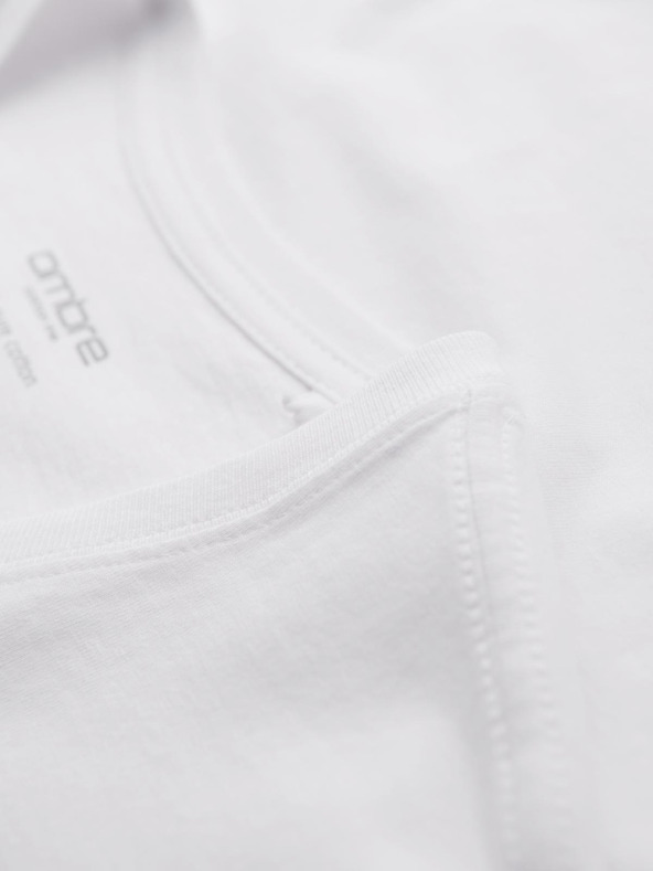 Ombre Clothing Pánska bavlnená trička BASIC s V výstrihom - 3x biela V11 OM-TSBS-0281 (3x BÍLÁ) Ombre Clothing