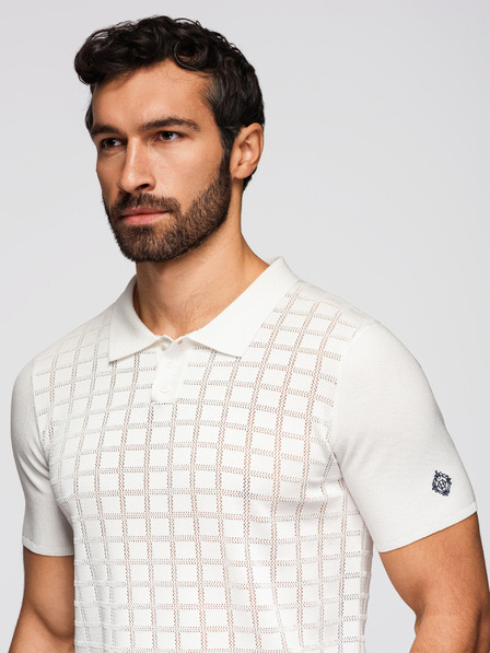 Ombre Clothing Pánska viskózová prelamovaná polokošeľa - biela V1 OM-POSS-0168 Ombre Clothing