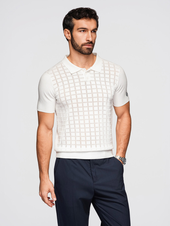 Ombre Clothing Pánska viskózová prelamovaná polokošeľa - biela V1 OM-POSS-0168 Ombre Clothing