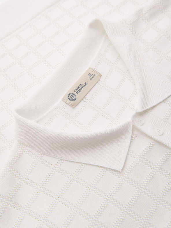 Ombre Clothing Pánska viskózová prelamovaná polokošeľa - biela V1 OM-POSS-0168 Ombre Clothing