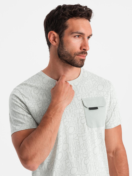 Ombre Clothing Pánske bavlnené tričko s potlačom písmen a vreckom - žltozemelené V4 S2042 Ombre Clothing