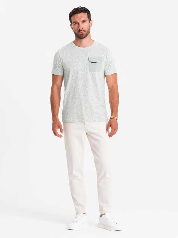 Ombre Clothing Pánske bavlnené tričko s potlačom písmen a vreckom - žltozemelené V4 S2042 Ombre Clothing