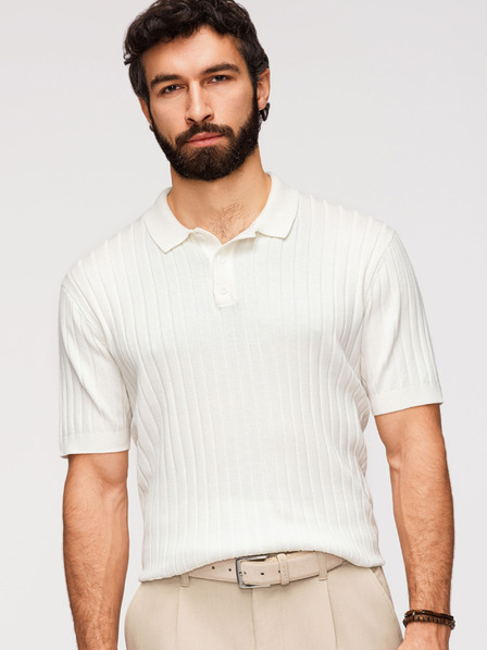 Ombre Clothing Pánska polokošeľa SLIM FIT z viskózy so zvislými prúžkami - broken white V3 OM-POSS-0169 Ombre Clothing