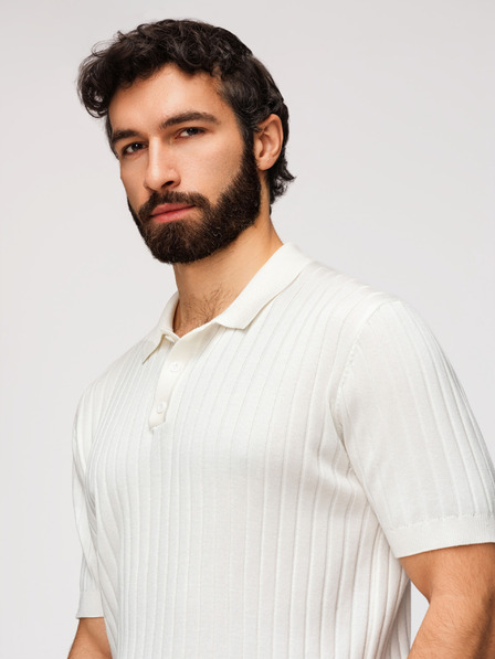 Ombre Clothing Pánska polokošeľa SLIM FIT z viskózy so zvislými prúžkami - broken white V3 OM-POSS-0169 Ombre Clothing