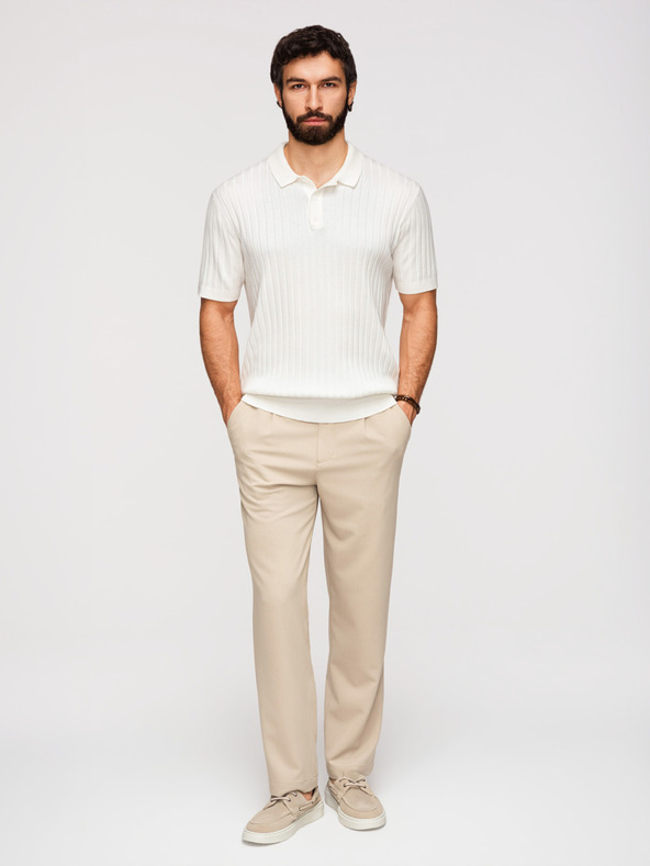 Ombre Clothing Pánska polokošeľa SLIM FIT z viskózy so zvislými prúžkami - broken white V3 OM-POSS-0169 Ombre Clothing