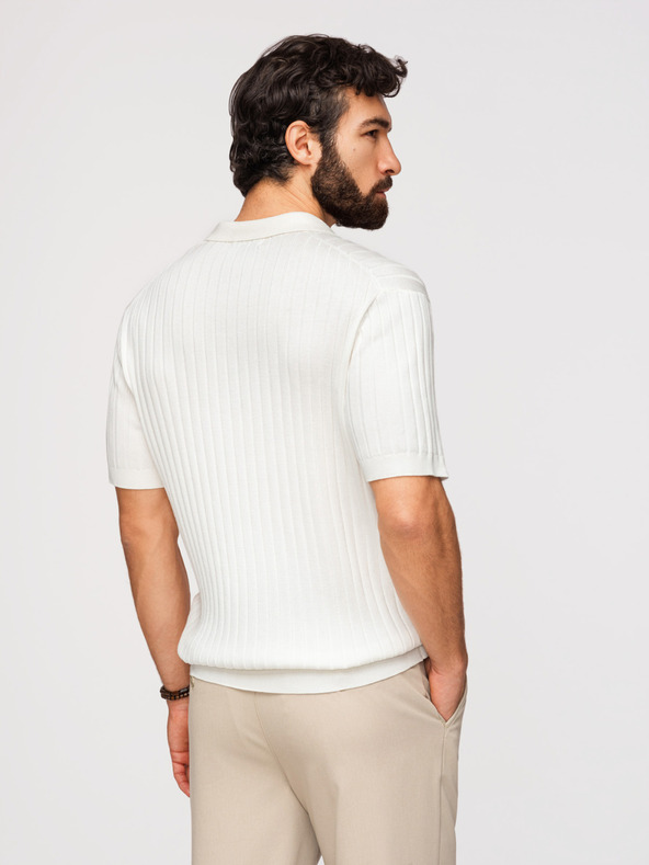 Ombre Clothing Pánska polokošeľa SLIM FIT z viskózy so zvislými prúžkami - broken white V3 OM-POSS-0169 Ombre Clothing