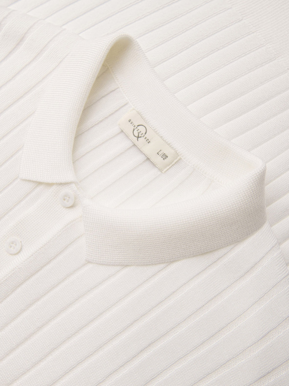 Ombre Clothing Pánska polokošeľa SLIM FIT z viskózy so zvislými prúžkami - broken white V3 OM-POSS-0169 Ombre Clothing